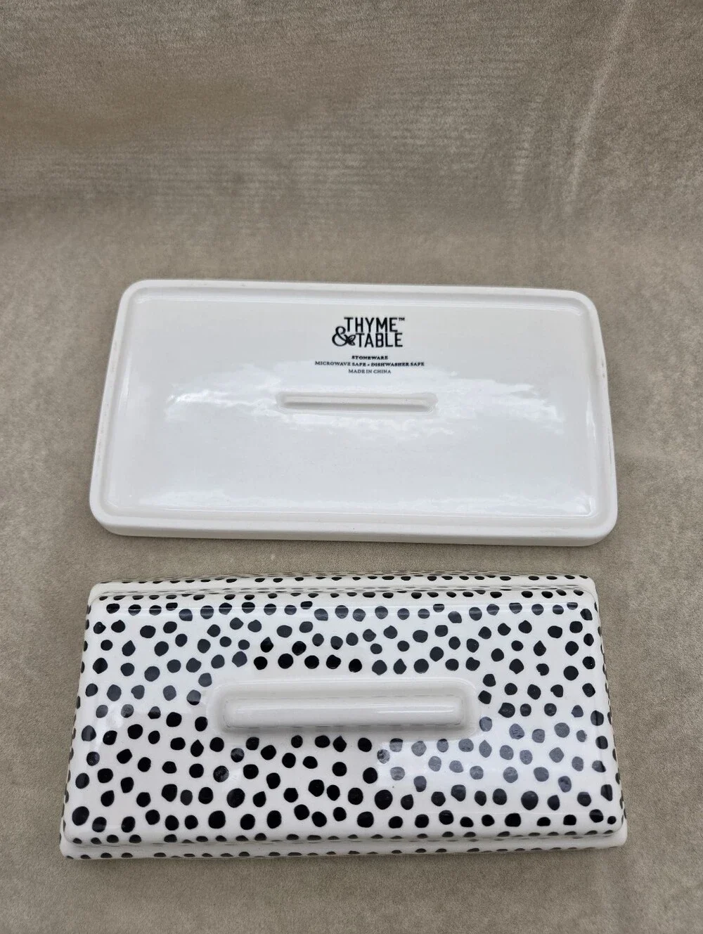 Thyme & Table Ceramic Butter Dish Black Dot Contemporary Stoneware Covered Lid